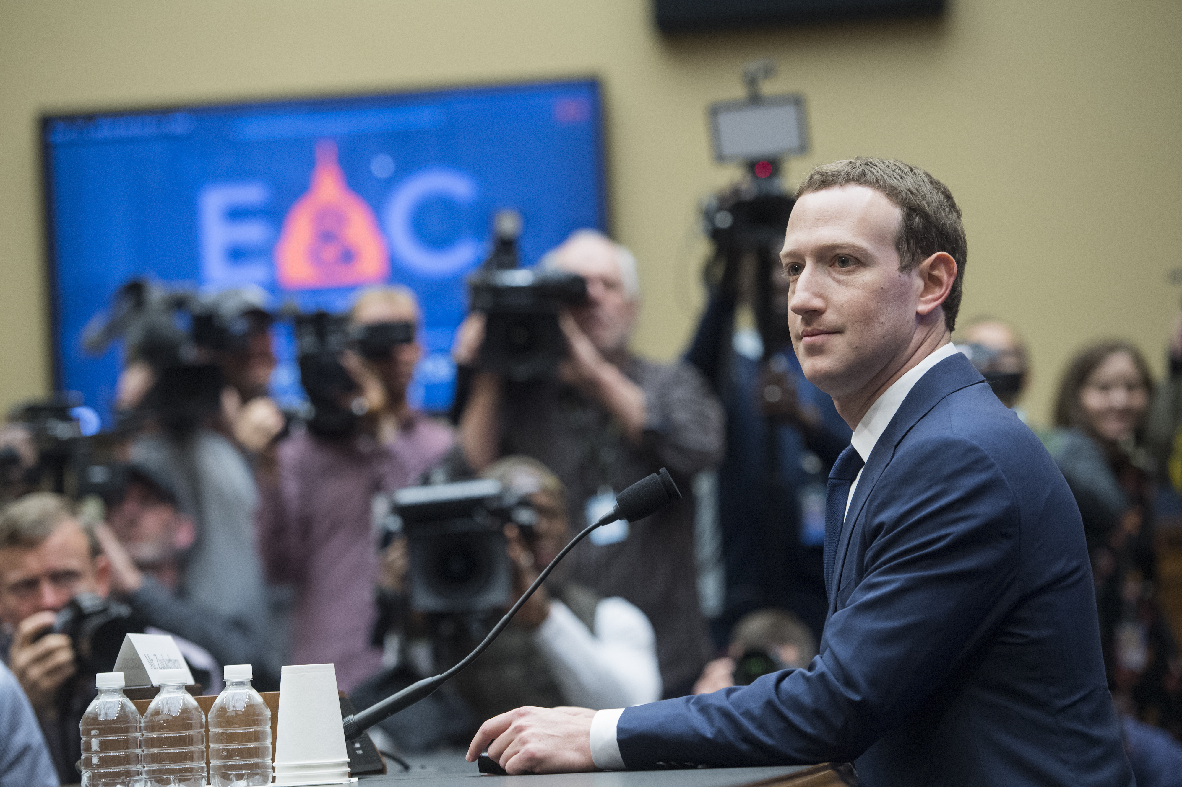 Facebook CEO Mark Zuckerberg prepares to testify before a House Energy and Commerce Committee in Rayburn Building on the protection of user data on April 11, 2018. (Tom Williams/CQ Roll Call)