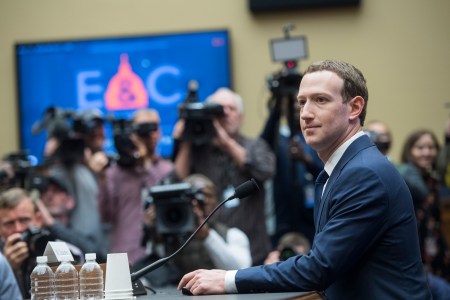 Facebook CEO Mark Zuckerberg prepares to testify before a House Energy and Commerce Committee in Rayburn Building on the protection of user data on April 11, 2018. (Tom Williams/CQ Roll Call)