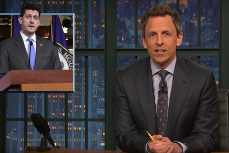 Seth Meyers introduces the parody song "Ryan" on his late-night show (YouTube)