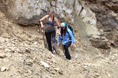 Veterans Kirstie Ennis (front) and Katelyn Sheehan will be attempting an all-veteran, all-female summit of Mount Denali in June. Their guides are also female. (Gary DeJidas)
