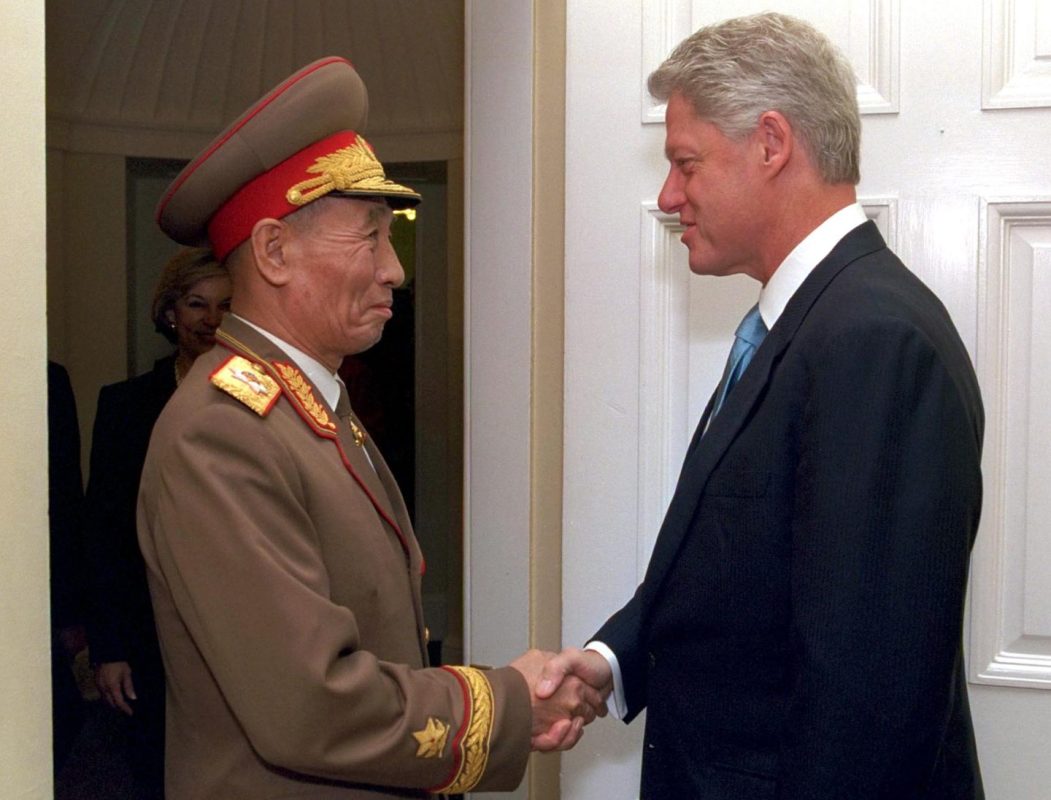 President Bill Clinton greets North Korean Vice-Marshal Jo Myong-Rok 10 October, 2000, to the Oval Office in the White House. (DAVID SCULL/AFP/Getty Images)