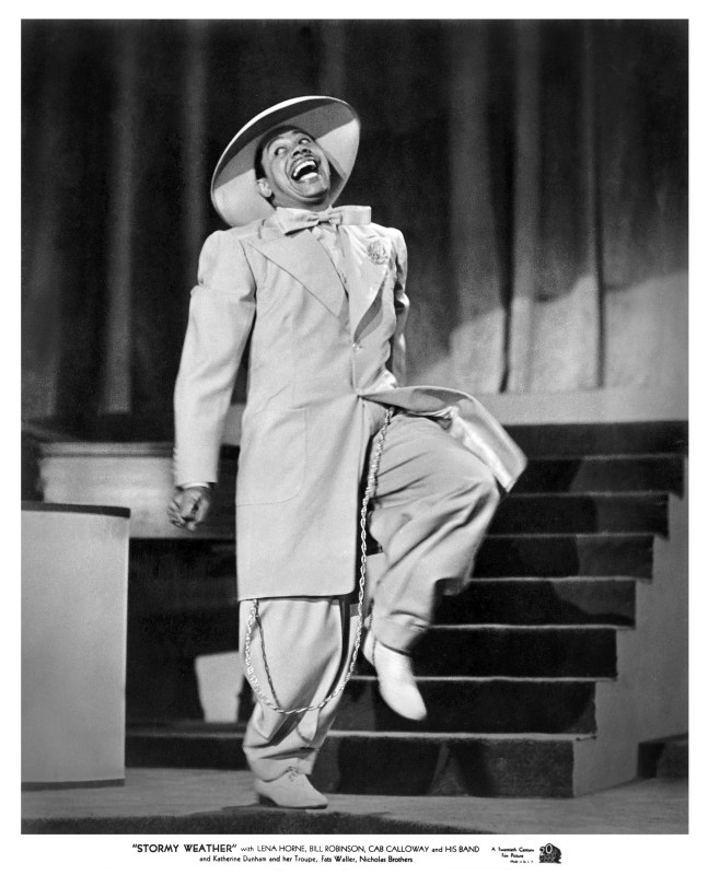Publicity still portrait of American bandleader and actor Cab Calloway in a zoot suit in the all-black-cast musical 'Stormy Weather' (20th Century Fox), 1943. (Photo by John D. Kisch/Separate Cinema Archive/Getty Images)