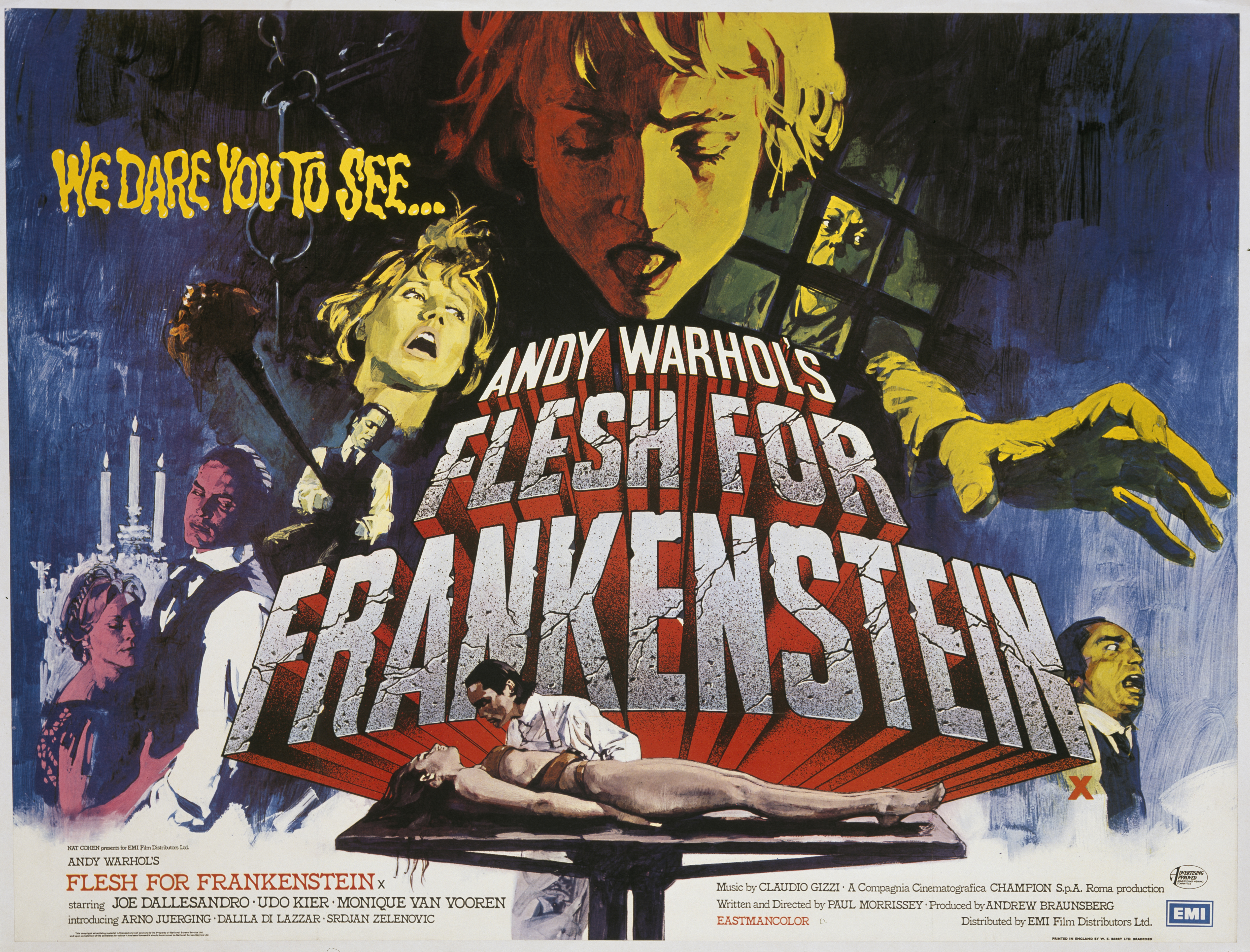 A poster for Paul Morrissey and Antonio Margheriti's 1973 horror film 'Flesh for Frankenstein'. (Movie Poster Image Art/Getty Images)