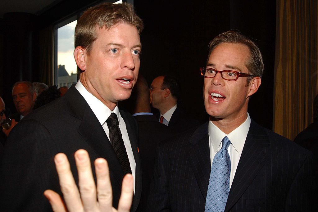 Troy Aikman and Joe Buck attend Gala Celebrating Syracuse University's S.I. Newhouse School of Public Communications 40th Anniversary at Mandarin Oriental Hotel on May 3, 2005 in New York City. (Photo by Andrew H. Walker/Patrick McMullan via Getty Images)