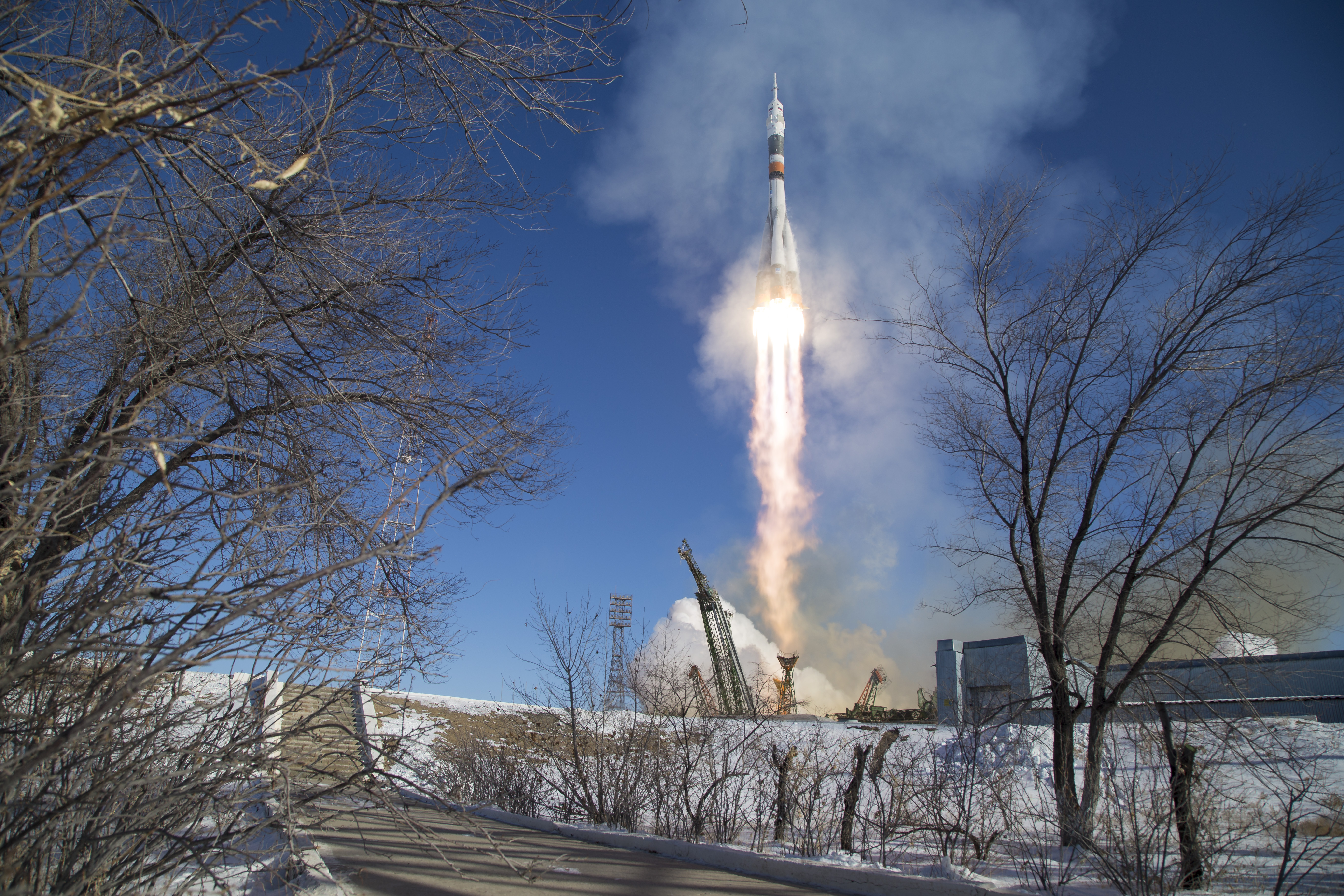 The Soyuz MS-07 rocket is launched with Expedition 54 Soyuz Commander Anton Shkaplerov of Roscosmos, flight engineer Scott Tingle of NASA, and flight engineer Norishige Kanai of Japan Aerospace Exploration Agency (JAXA) (Joel Kowsky/NASA via Getty Images)