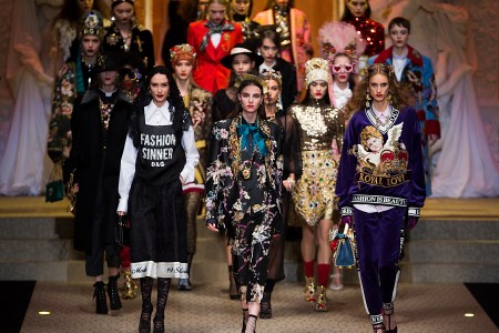 Models present creations of Dolce & Gabbana "Fashion Devotion" Autumn/Winter 18/19 women's collection during Milan Fashion Week in Milan, Italy, Feb. 25, 2018. (Xinhua/Jin Yu via Getty Images)