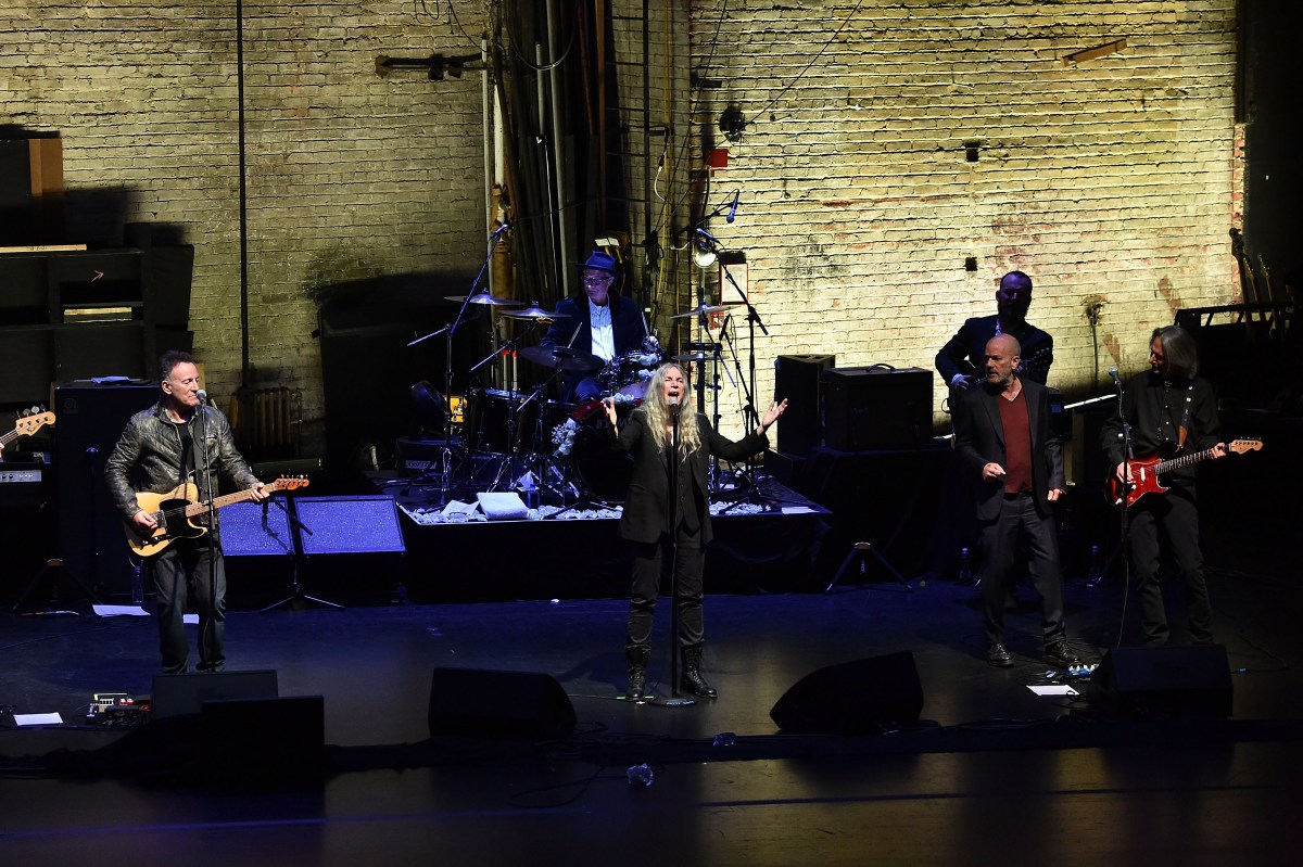 Bruce Springsteen, Patti Smith, Michael Stipe perform during "Horses: Patti Smith and Her Band" - 2018 Tribeca Film Festival at Beacon Theatre on April 23, 2018 in New York City.  (Theo Wargo/Getty Images for Tribeca Film Festival)