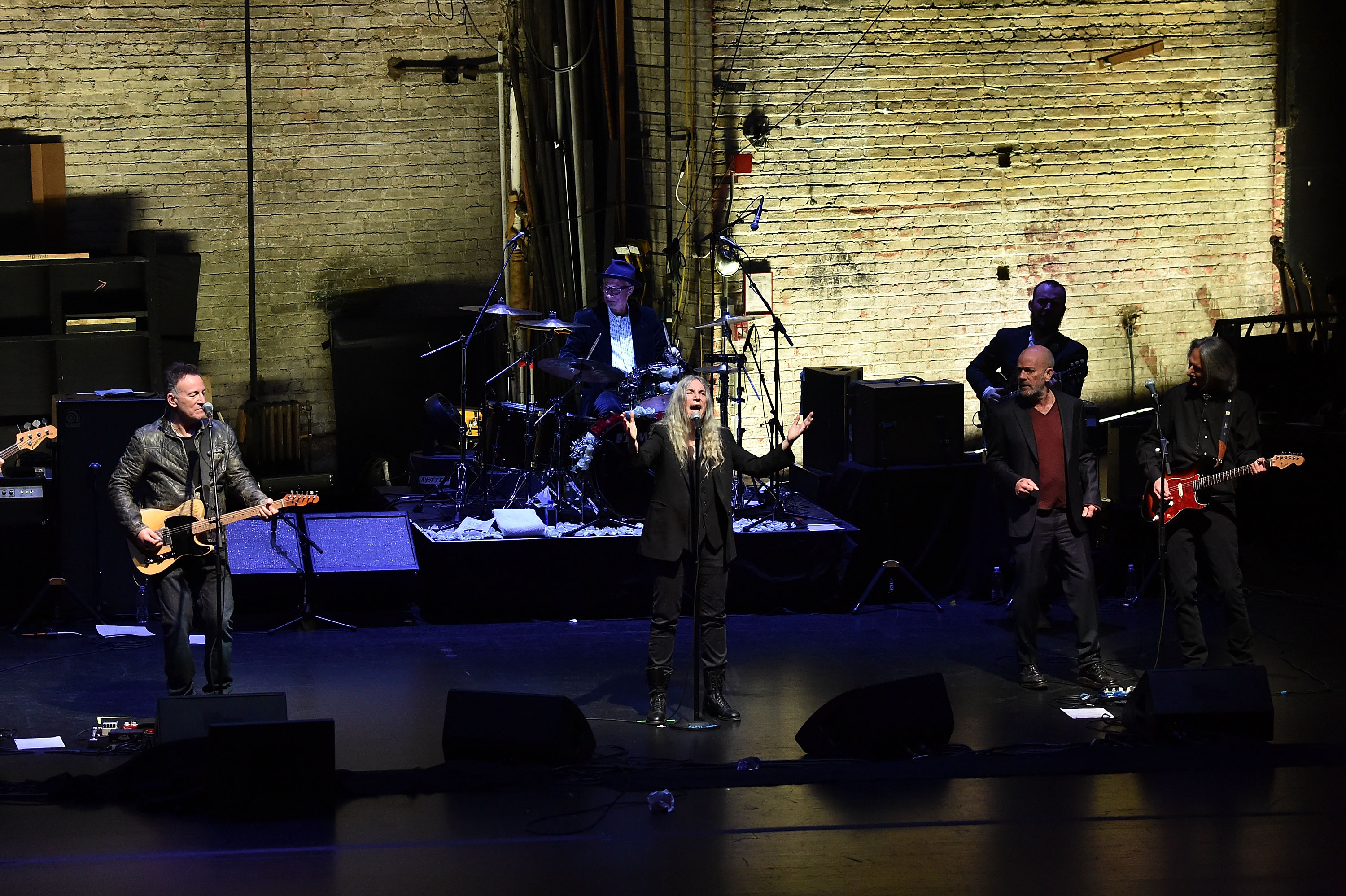 Bruce Springsteen, Patti Smith, Michael Stipe perform during "Horses: Patti Smith and Her Band" - 2018 Tribeca Film Festival at Beacon Theatre on April 23, 2018 in New York City. (Theo Wargo/Getty Images for Tribeca Film Festival)
