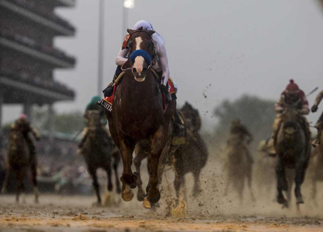 Justify #7 with Mike Smith up wins the 144th Kentucky Derby at Churchill Downs on May 5, 2018 in Louisville, Kentucky. (Photo by Alex Evers/Eclipse Sportswire/Getty Images)
