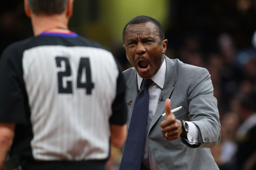 Head coach Dwane Casey of the Toronto Raptors reacts while playing the Cleveland Cavaliers in Game Three of the Eastern Conference Semifinals during the 2018 NBA Playoffs at Quicken Loans Arena on May 5, 2018 in Cleveland, Ohio. NOTE TO USER: User expressly acknowledges and agrees that, by downloading and or using this photograph, User is consenting to the terms and conditions of the Getty Images License Agreement. (Photo by Gregory Shamus/Getty Images)