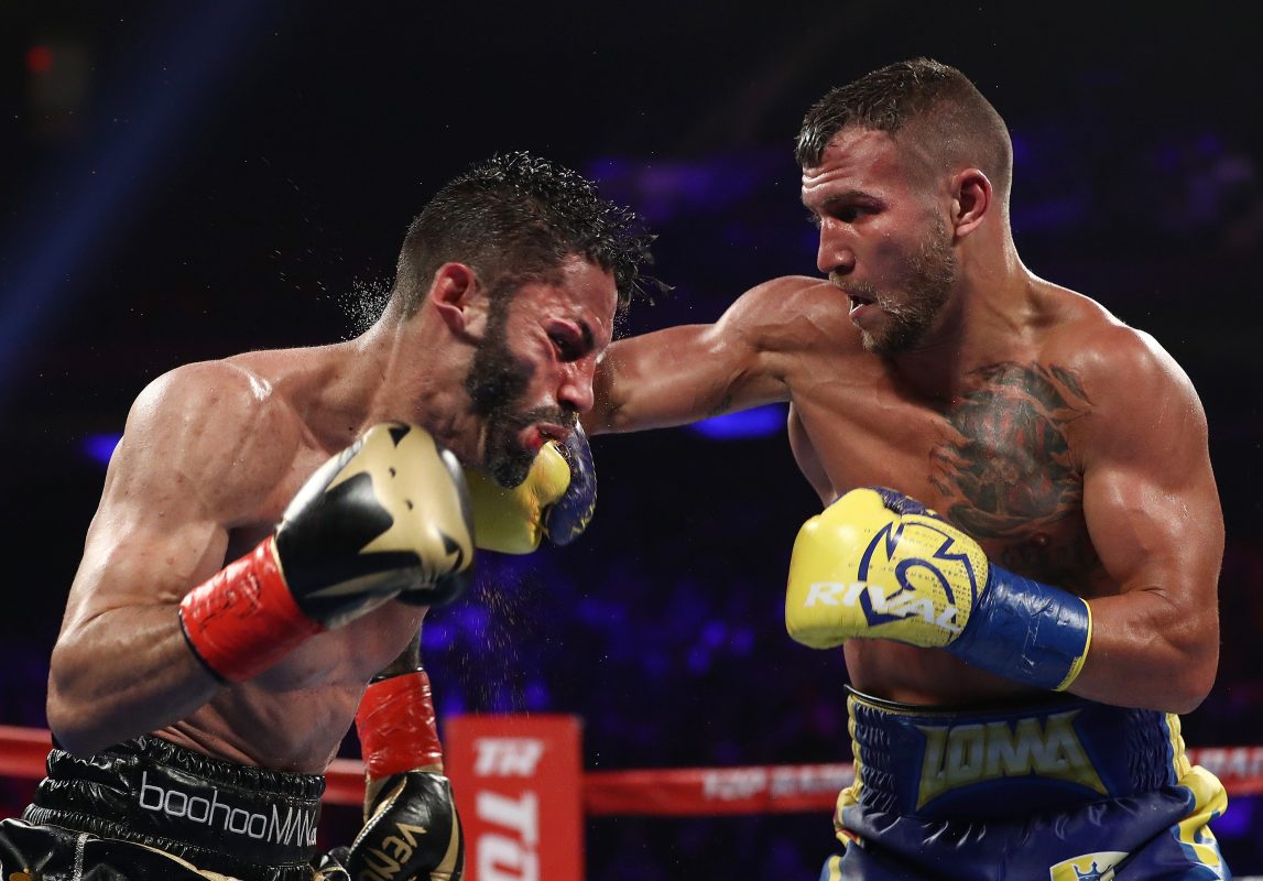 Vasiliy Lomachenko punches Jorge Linares during their WBA lightweight title fight at Madison Square Garden on May 12, 2018 in New York City.  (Photo by Al Bello/Getty Images)