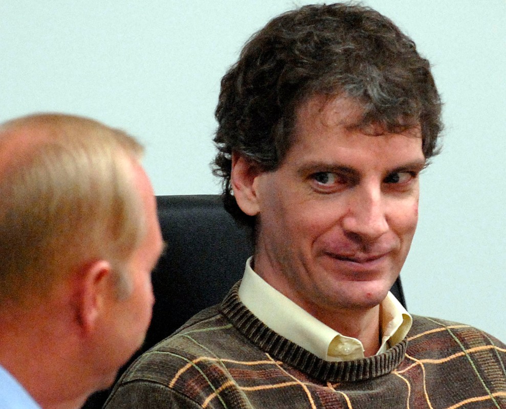 In this Oct. 16, 2006 file photo, Joseph Edward Duncan III, right, is shown during a hearing at the Kootenai County Sheriff's Department Justice building in Coeur d'Alene, Idaho. A federal jury on Friday, Aug. 22, 2008, deemed Joseph Edward Duncan III eligible for the death penalty for the 2005 kidnapping, torture and murder of a 9-year-old Idaho boy. (AP Photo/Kathy Plonka, Pool, File)