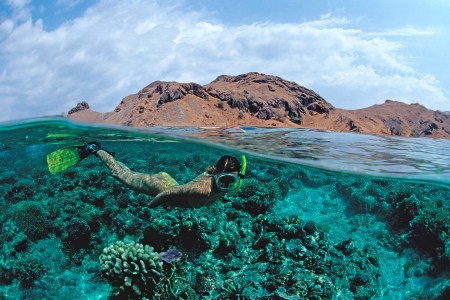 Skin diver, Indonesia, Indian Ocean, Komodo National Park (Getty)