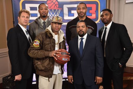 Jeff Kwatinetz, Rashard Lewis, Allen Iverson, Ice Cube, Kenyon Martin, and Roger Mason Jr. attend a press conference announcing  the launch of the BIG3, a new, professional 3-on-3 basketball league, on January 11, 2017 in New York City.  (Photo by Michael Loccisano/Getty Images for BIG3)