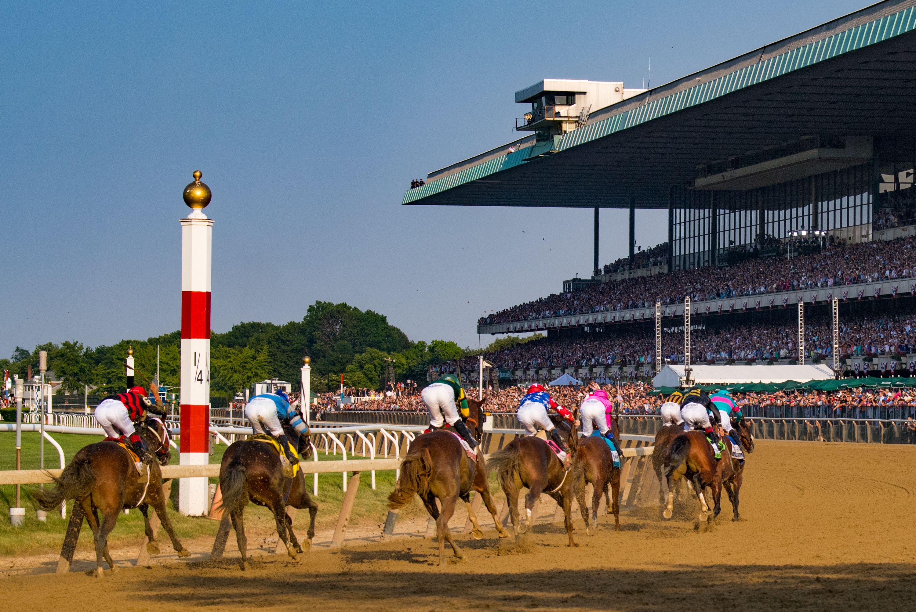 Horses make turn 4 during The 149th running of the Belmont Stakes at Belmont Park on June 10, 2017 in Elmont, New York.. (Photo by B51/MarkABrown/Getty Images) *** Local Caption ***