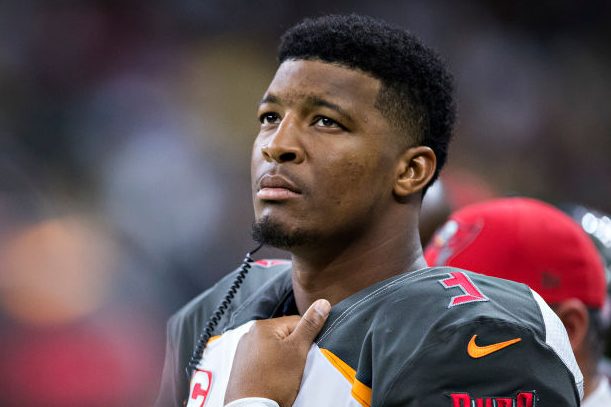 Jameis Winston on the sidelines during a game against the New Orleans Saints. (Wesley Hitt/Getty)