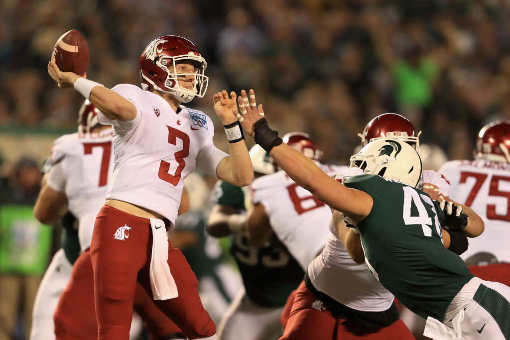 Tyler Hilinski #3 of the Washington State Cougars passes the ball against the Michigan State Spartans during the first half of the SDCCU Holiday Bowl at SDCCU Stadium on December 28, 2017 in San Diego, California.  (Photo by Sean M. Haffey/Getty Images)