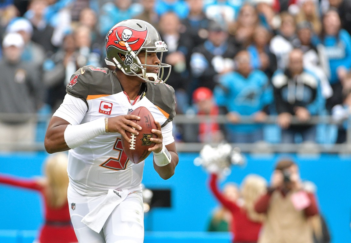 Jameis Winston #3 of the Tampa Bay Buccaneers against the Carolina Panthers during their game at Bank of America Stadium on December 24, 2017 in Charlotte, North Carolina.  (Photo by Grant Halverson/Getty Images)
