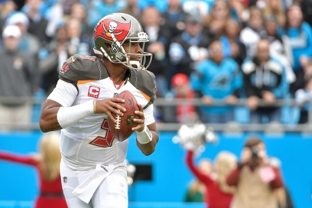 Jameis Winston #3 of the Tampa Bay Buccaneers against the Carolina Panthers during their game at Bank of America Stadium on December 24, 2017 in Charlotte, North Carolina.  (Photo by Grant Halverson/Getty Images)