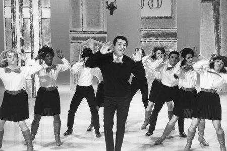 Comedian Soupy Sales performs his hit single 'The Mouse' on the set of his TV show circa 1961 in Los Angeles, California. (Photo by Michael Ochs Archives/Getty Images)