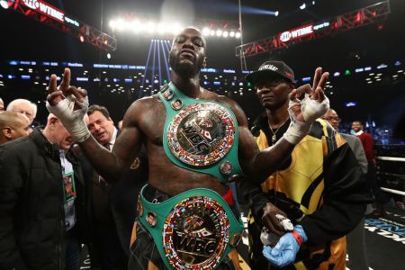 Deontay Wilder poses after knocking out  Luis Ortiz in the tenth round of their WBC Heavyweight Championship fight at Barclays Center on March 3, 2018 in the Brooklyn Borough of New York City.  (Photo by Al Bello/Getty Images)