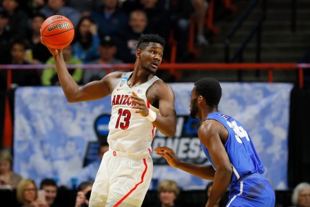 Deandre Ayton #13 of the Arizona Wildcats handles the ball in the first half against Ikenna Smart #34 of the Buffalo Bulls during the first round of the 2018 NCAA Men's Basketball Tournament at Taco Bell Arena on March 15, 2018 in Boise, Idaho.  (Photo by Kevin C. Cox/Getty Images)