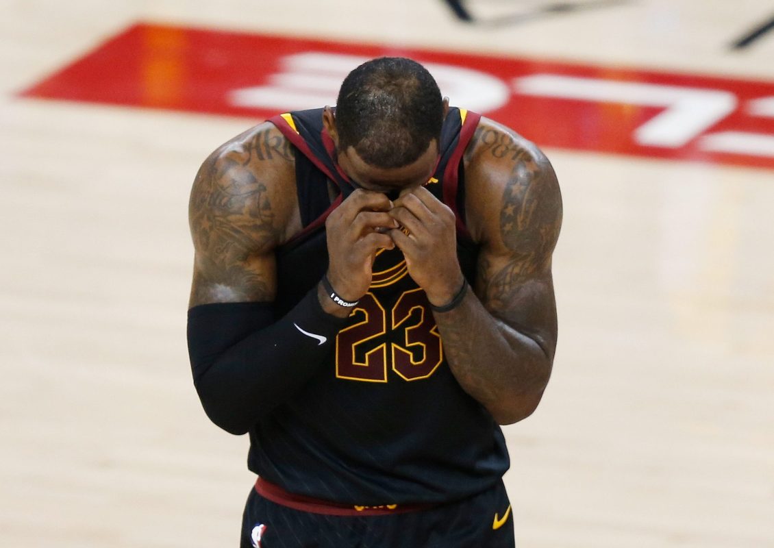 LeBron James #23 of the Cleveland Cavaliers reacts against the Golden State Warriors in Game 1 of the 2018 NBA Finals at ORACLE Arena on May 31, 2018 in Oakland, California. (Photo by Lachlan Cunningham/Getty Images)