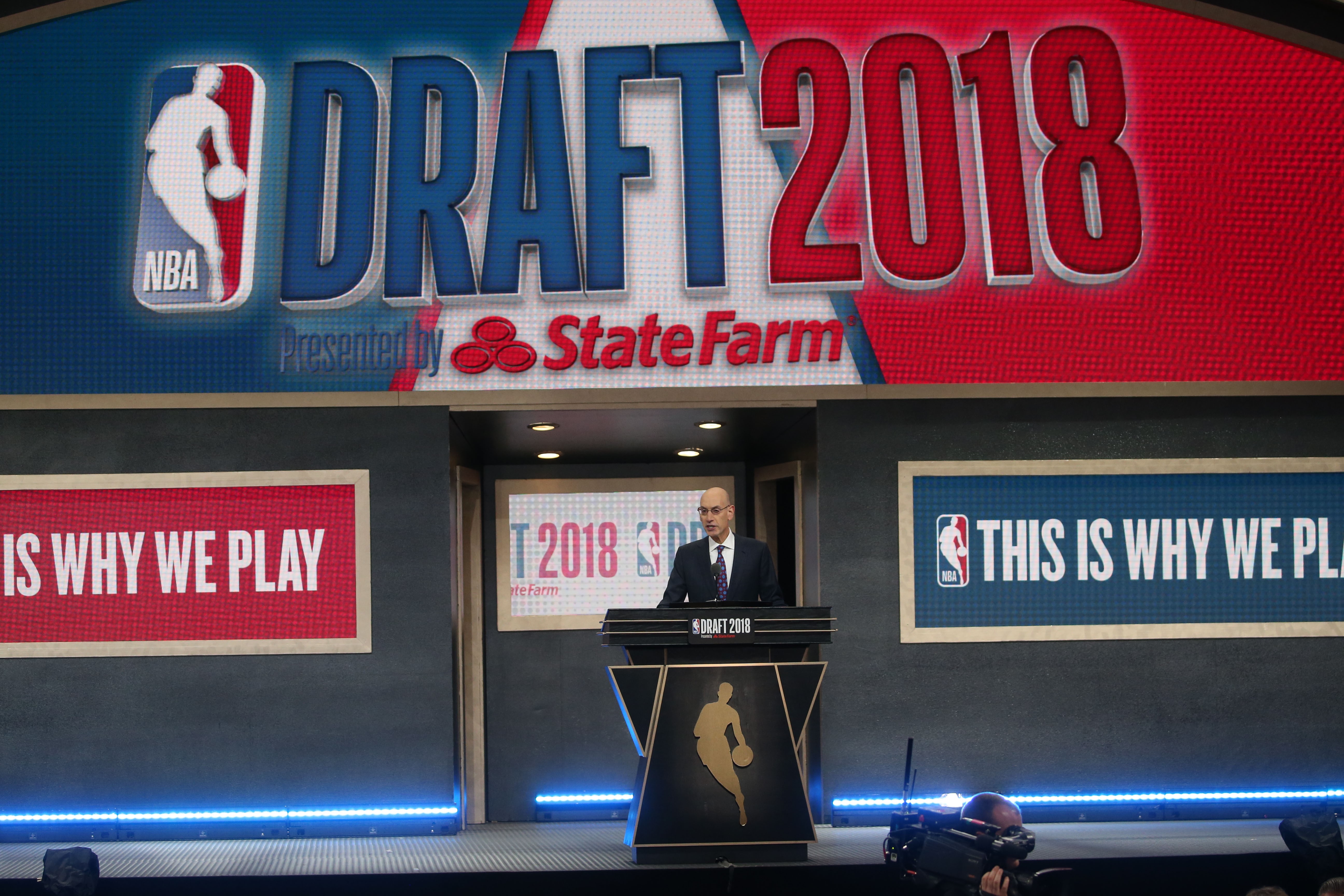 NBA Commissioner Adam Silver speaks ahead of the 2018 NBA Draft at the Barclays Center on June 21, 2018 in the Brooklyn borough of New York, United States. (Mohammed Elshamy/Anadolu Agency/Getty Images)