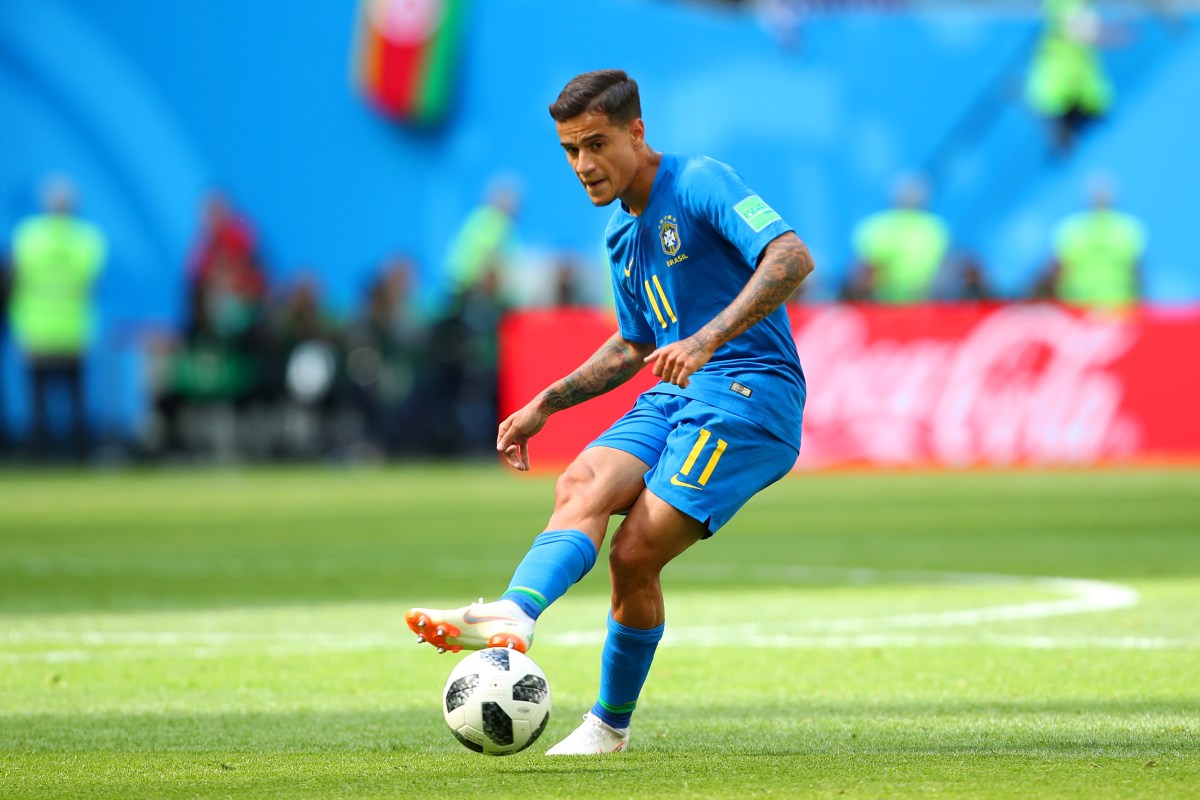 Philippe Coutinho of Brazil in action during the 2018 FIFA World Cup Russia group E match between Brazil and Costa Rica at Saint Petersburg Stadium on June 22, 2018 in Saint Petersburg, Russia. (Photo by Robbie Jay Barratt - AMA/Getty Images)