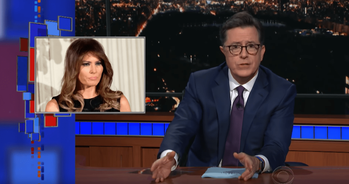 Stephen Colbert mocks Melania Trump's absence. (CBS/YouTube)