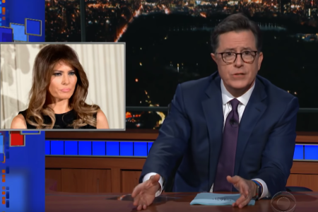Stephen Colbert mocks Melania Trump's absence. (CBS/YouTube)
