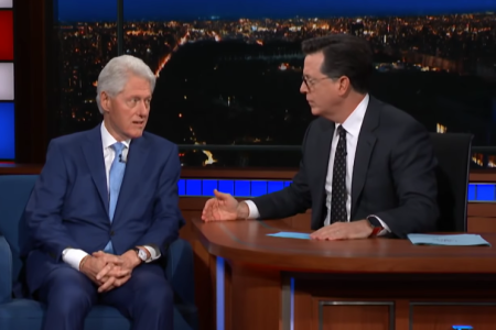 Stephen Colbert grills Bill Clinton about his reaction on the TODAY show to the #MeToo movement. (CBS/YouTube)