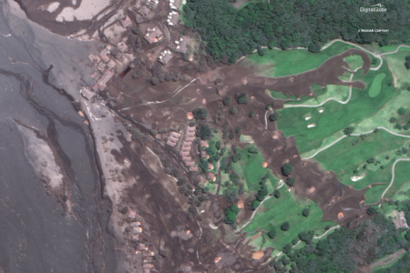 Hotel La Reunión Golf Resort and Residences after the eruption (IMAGE: ©2018 DIGITALGLOBE, A MAXAR COMPANY)