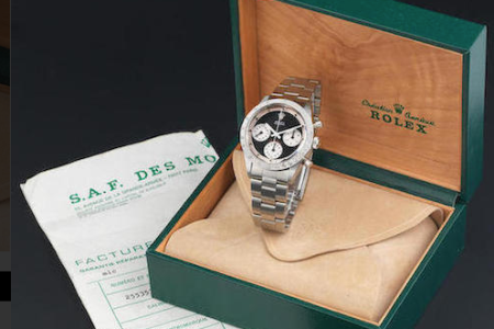 The Paul Newman Cosmograph Daytona from Rolex that will be sold by Bonhams at the Fine Watches and Wristwatches sale on June 20. (Bonhams)