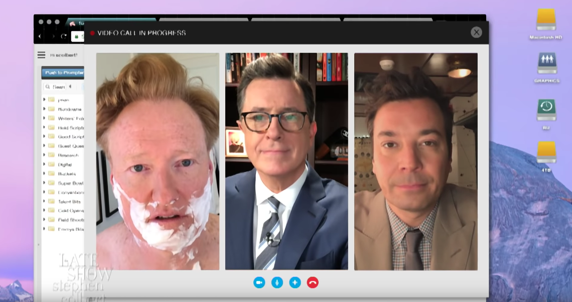 Stephen Colbert, Jimmy Fallon and Conan O'Brien reply to Trump's insults in a rare joint video conference (YouTube)
