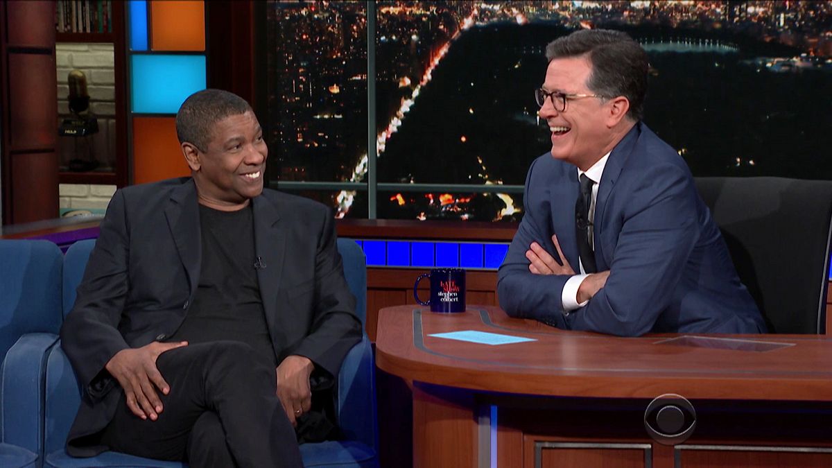 Denzel Washington talks to Stephen Colbert during an appearance on his "Late Show." (YouTube)