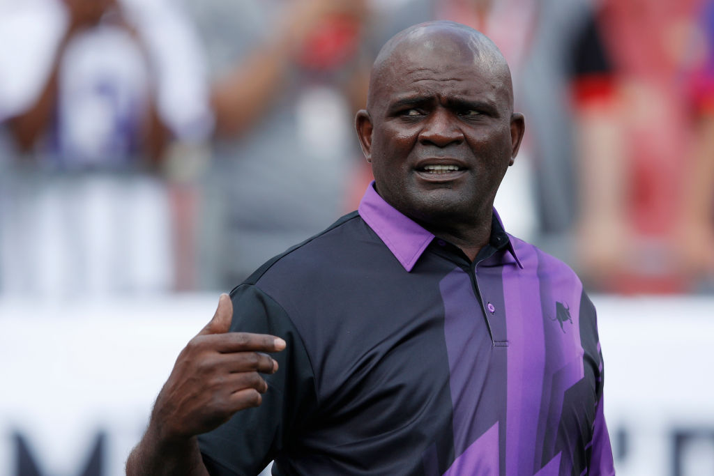 New York Giants great and Hall of Fame linebacker Lawrence Taylor looks on before a game against the Tampa Bay Buccaneers at Raymond James Stadium on October 1, 2017 in Tampa, Florida. (Photo by Joe Robbins/Getty Images)