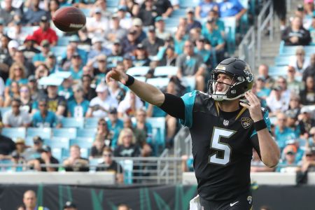 Blake Bortles #5 of the Jacksonville Jaguars throws a pass in the first half of their game against the Indianapolis Colts at EverBank Field on December 3, 2017 in Jacksonville, Florida. (Photo by Sam Greenwood/Getty Images)