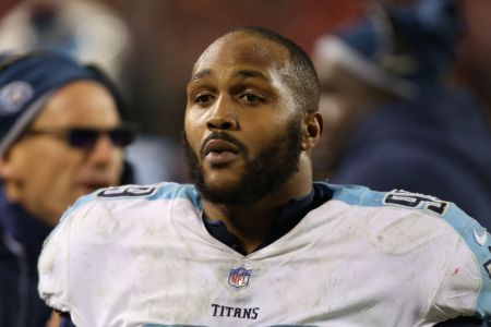 Tennessee Titans defensive end Jurrell Casey (99) late in the fourth quarter of the AFC Wild Card game between the Tennessee Titans and Kansas City Chiefs on January 6, 2018 at Arrowhead Stadium in Kansas City, MO.  The Titans came back from a 21-3 deficit at halftime to win 22-21.  (Photo by Scott Winters/Icon Sportswire via Getty Images)