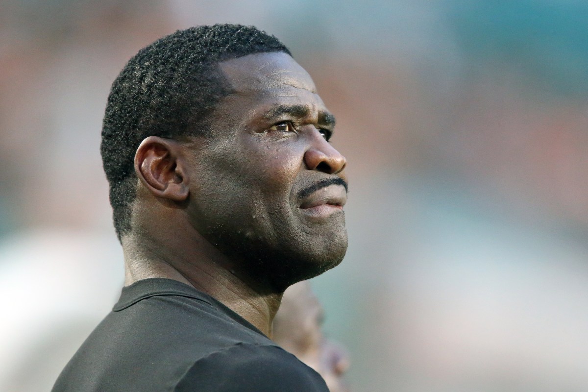 Former Miami Hurricanes and NFL star Michael Irvin watches the spring game from the sideline on April 14, 2017 at Hard Rock Stadium in Miami Gardens, Florida. (Photo by Joel Auerbach/Getty Images)