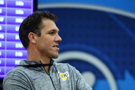Head coach Luke Walton of the Los Angeles Lakers watches action during Day One of the NBA Draft Combine at Quest MultiSport Complex on May 17, 2018 in Chicago, Illinois. NOTE TO USER: User expressly acknowledges and agrees that, by downloading and or using this photograph, User is consenting to the terms and conditions of the Getty Images License Agreement. (Photo by Stacy Revere/Getty Images)