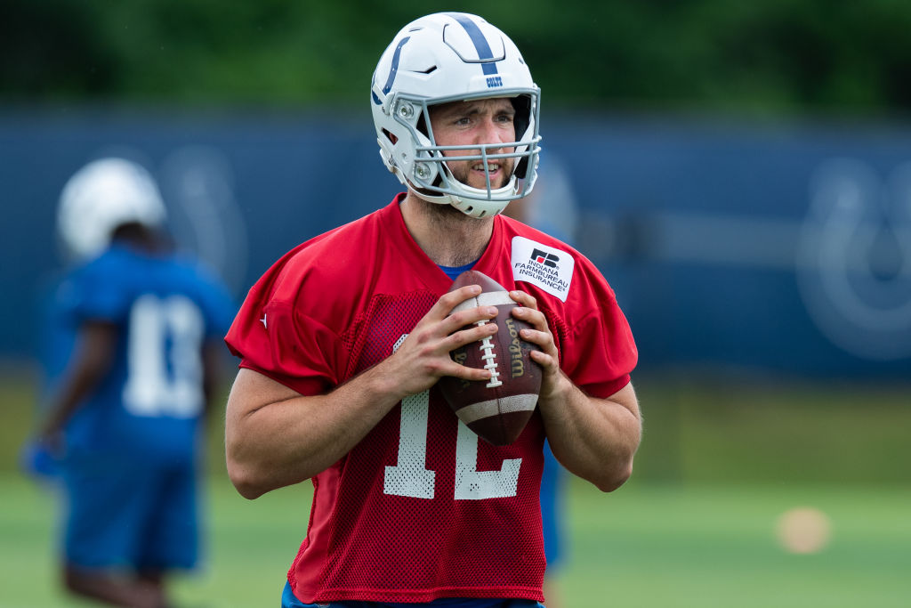 INDIANAPOLIS, IN - JUNE 12: Indianapolis Colts quarterback Andrew Luck (12) runs through a drill during the Indianapolis Colts minicamp on June 12, 2018 at the Indiana Farm Bureau Football Center in Indianapolis, IN. (Photo by Zach Bolinger/Icon Sportswire via Getty Images)