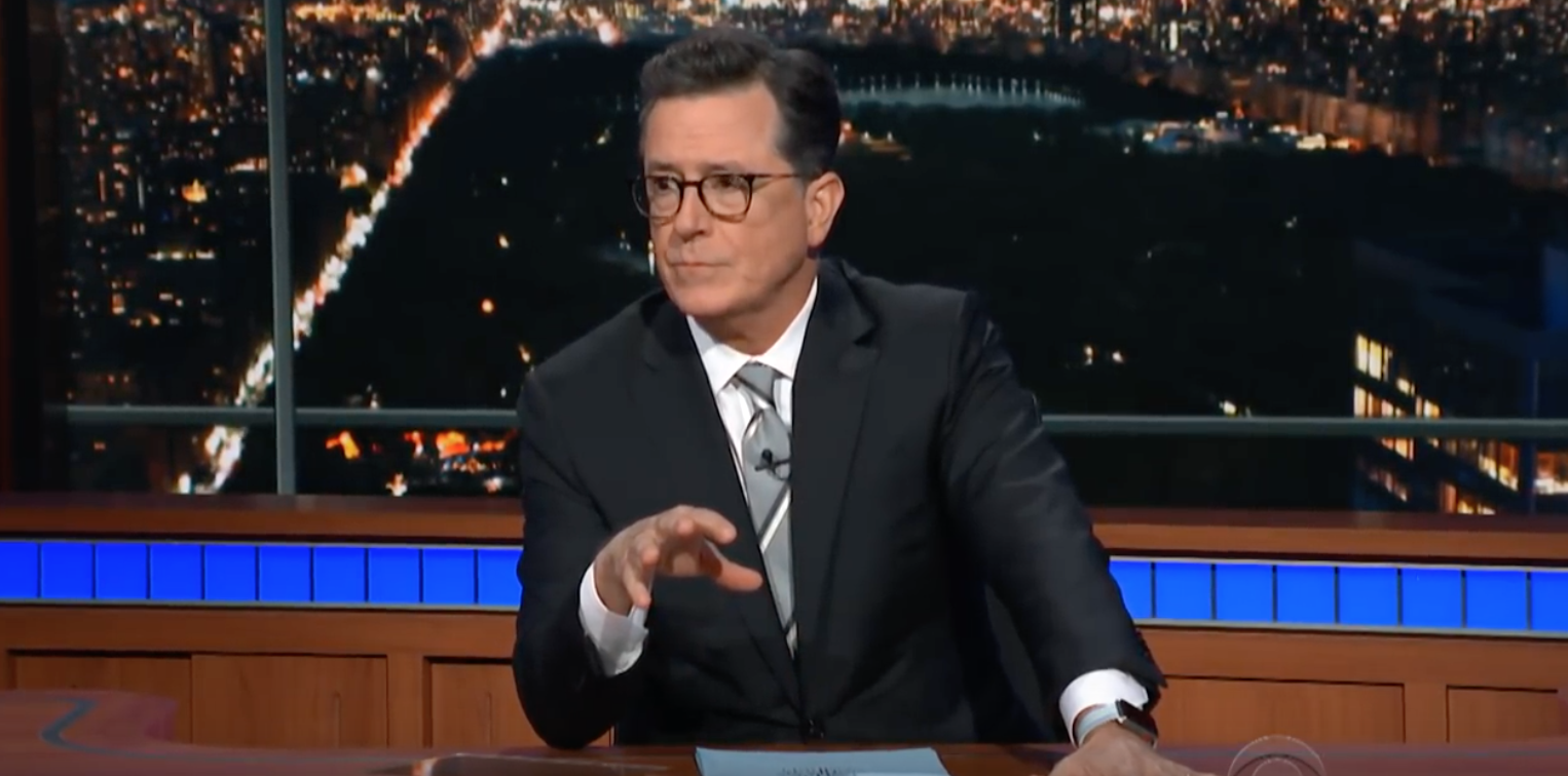 Stephen Colbert ditched the desk for a tub on Monday.