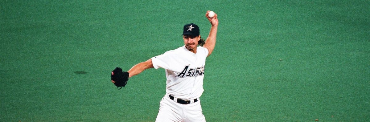 Randy Johnson of the Houston Astros during the game against the Philadelphia Phillies on August 7, 1998 at the Astrodome in Houston, Texas. (Photo by Sporting News via Getty Images)