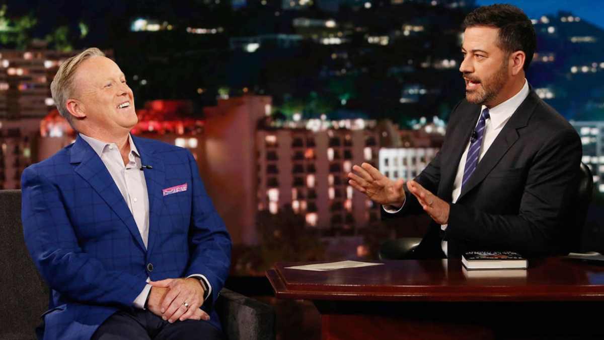 Sean Spicer talks to Jimmy Kimmel about his memoir, The Briefing (ABC)