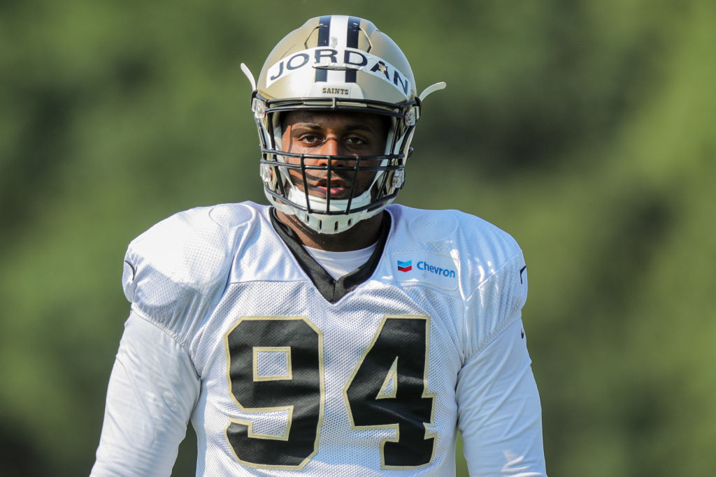 METAIRIE, LA. - JULY 28:  New Orleans Saints defensive end Cameron Jordan (94) warms up during New Orleans Saints training camp practice on July 28, 2018 at the Ochsner Sports Performance Center in New Orleans, LA.  (Photo by Stephen Lew/Icon Sportswire via Getty Images)