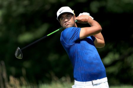 AKRON, OH - AUGUST 04:  Tony Finau plays his shot from the second tee during World Golf Championships-Bridgestone Invitational - Round Three at Firestone Country Club South Course on August 4, 2018 in Akron, Ohio.  (Photo by Sam Greenwood/Getty Images)