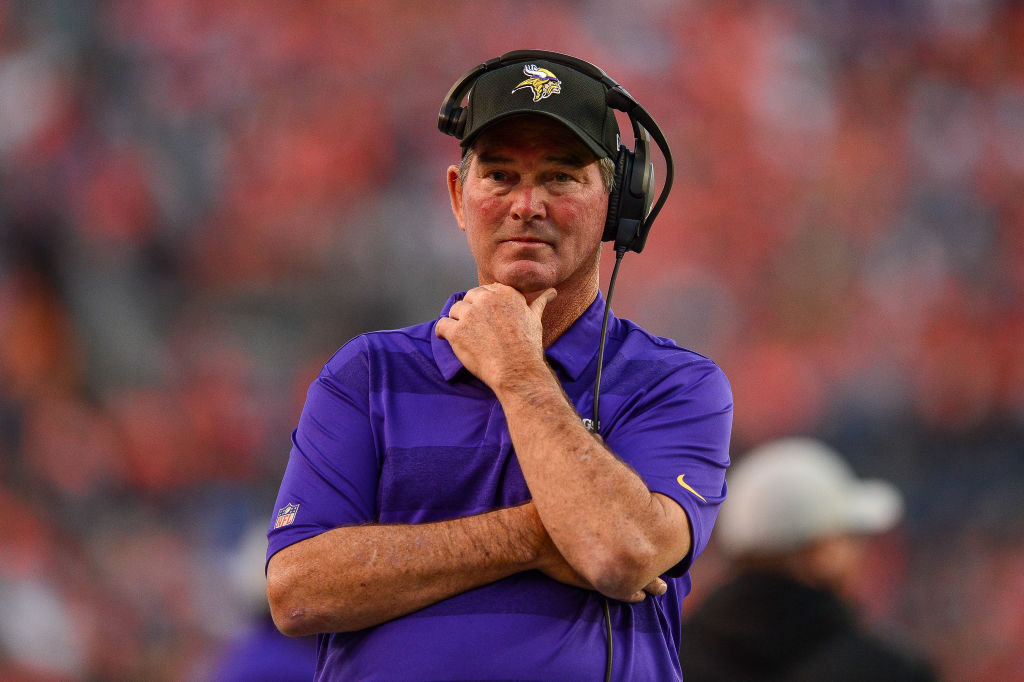 DENVER, CO - AUGUST 11:  Head coach Mike Zimmer of the Minnesota Vikings stands on the sideline during an NFL preseason game against the Denver Broncos at Broncos Stadium at Mile High on August 11, 2018 in Denver, Colorado. (Photo by Dustin Bradford/Getty Images)