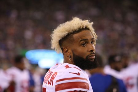 EAST RUTHERFORD, NJ - AUGUST 24: Odell Beckham Jr. #13 of the New York Giants follows the action against the New York Jets during their preseason game at MetLife Stadium on August 24, 2018 in East Rutherford, New Jersey. (Photo by Al Pereira/Getty Images)