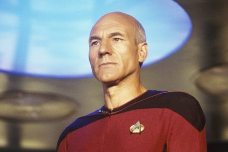 Patrick Stewart, star of TV's "Star Trek: The Next Generation," prepares to "engage" during filming at Paramount Studios in Hollywood, California in 1987. Stewart portrayed the heroic Captain Jean-Luc Picard  (Photo by George Rose/Getty Images)